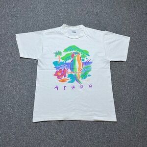 Vintage On White Aruba Parrot T Shirt Large White Neon Tropical Graphic 1993 90s